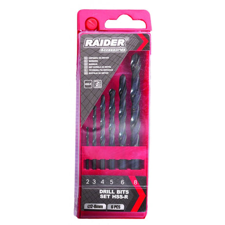 RAIDER Set burghie 6pcs. Ø2, 3, 4, 5, 6, 8mm HSS-R Set Fabricat din otel rapid Raider - scule electrice si unelte profesionale - BricoMart
