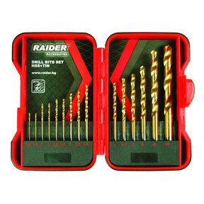 RAIDER Set burghie pentru metal HSS TIN ø1.5 - 10mm 15pcs Frecare redusa si uzura minima Viteza de gaurire cu 40% mai mare Cutie de depozitare Raider - scule electrice si unelte profesionale - BricoMart