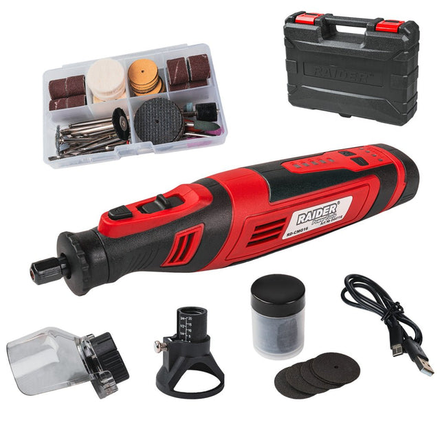 RAIDER Set mini polizor drept 8V 2Ah 127 accesorii. cutie RD - CMG16 Raider - scule electrice si unelte profesionale - BricoMart