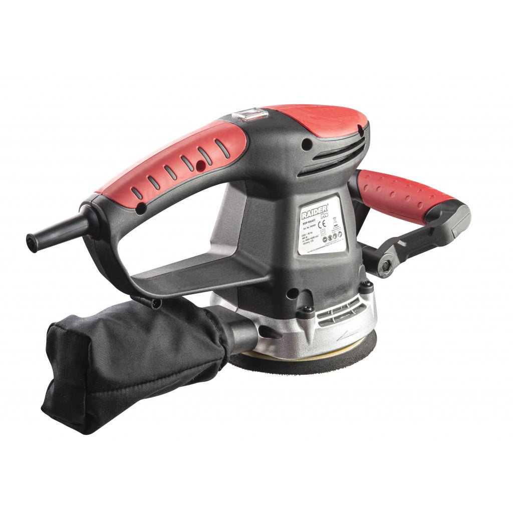RAIDER Slefuitor orbital 480W Ø125mm RDP - RSA07 Black Edition Mâner principal ergonomic care oferă confort și control bun al operatorului în timpul funcționării Mâner reglabil suplim Raider - scule electrice si unelte profesionale - BricoMart