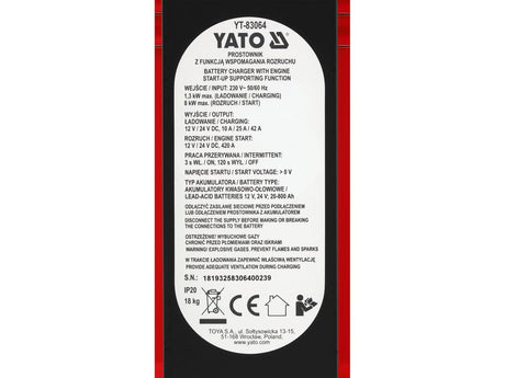 ROBOT PORNIRE AUTO YATO YT - 83064 , 12V - 24V , 20 - 800AH , 10 A/25 A/42 A Yato - scule electrice si unelte profesionale - BricoMart
