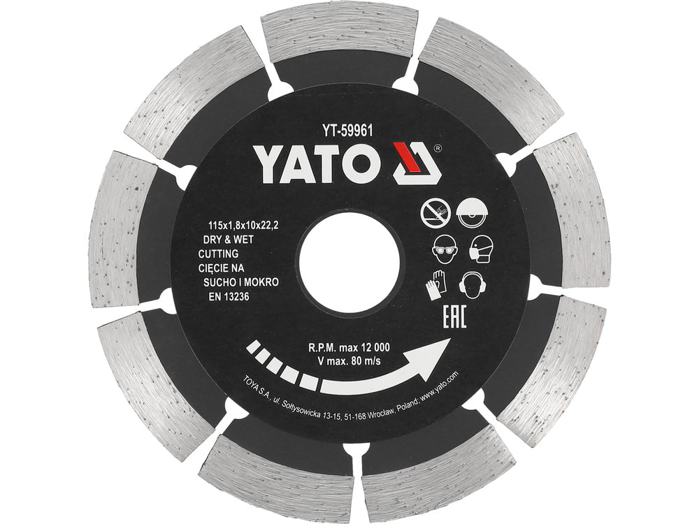SZEGMENTES GYÉMÁNT TÁRCSA, YATO YT-59961 115X22.2X1.8MM 