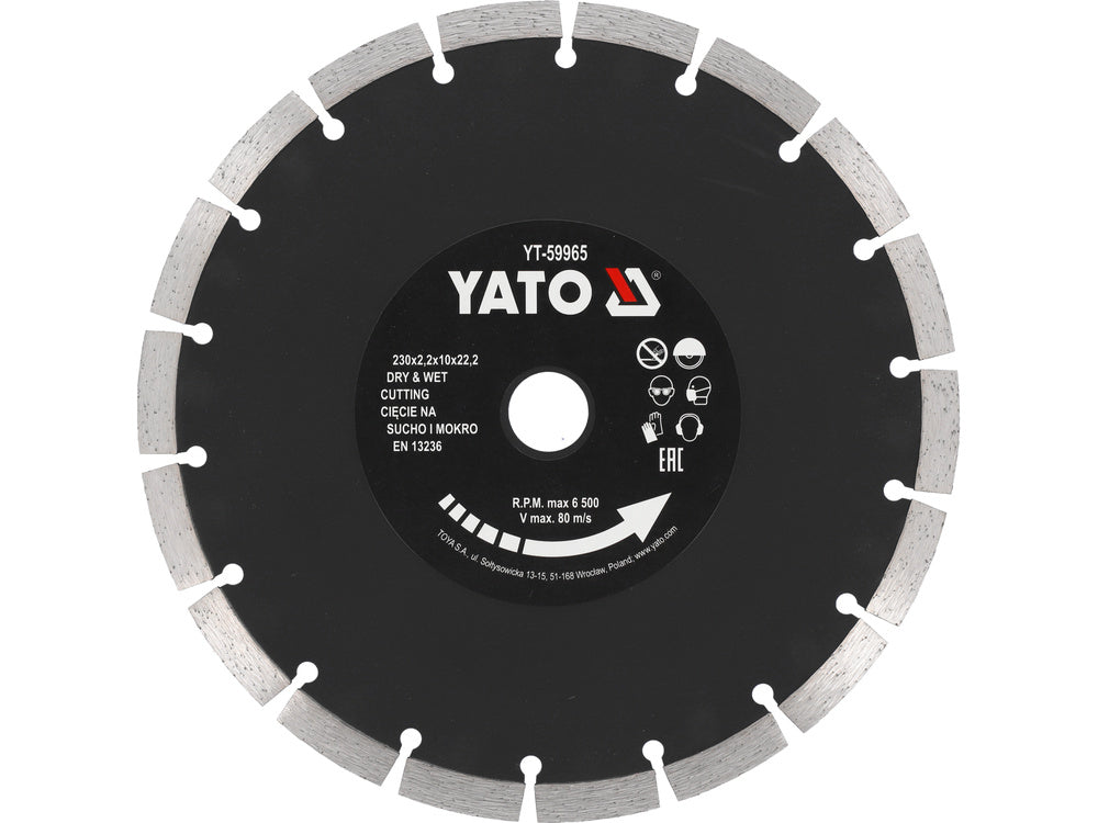 SZEGMENTES GYÉMÁNT TÁRCSA, YATO YT-59965 230X22.2X2.2MM 