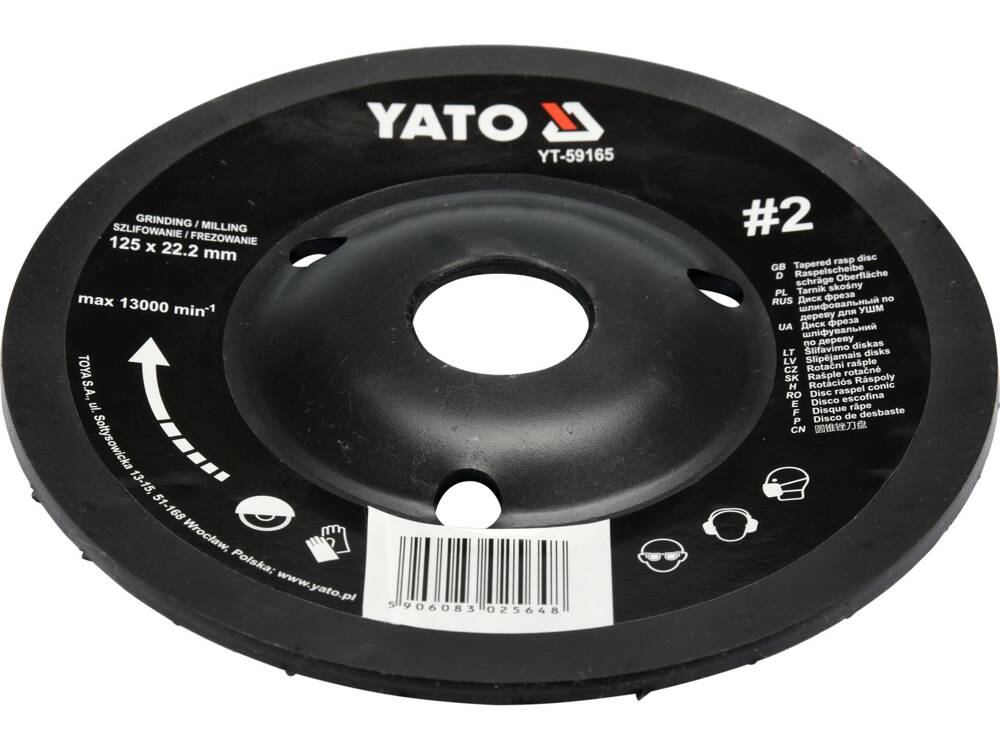 FA SZÉLSŐ KORONG, YATO YT-59165 BENYOMOTT, 125X22.2MM, NR2 