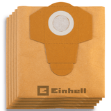 Sac de colectare a prafului original Einhell 20 L (potrivit pentru aspiratoarele umede / uscate Einhell cu recipiente de 15 sau 20 litri, volum 20 L, include 5 saci, din hartie) Einhell - scule electrice si unelte profesionale - BricoMart