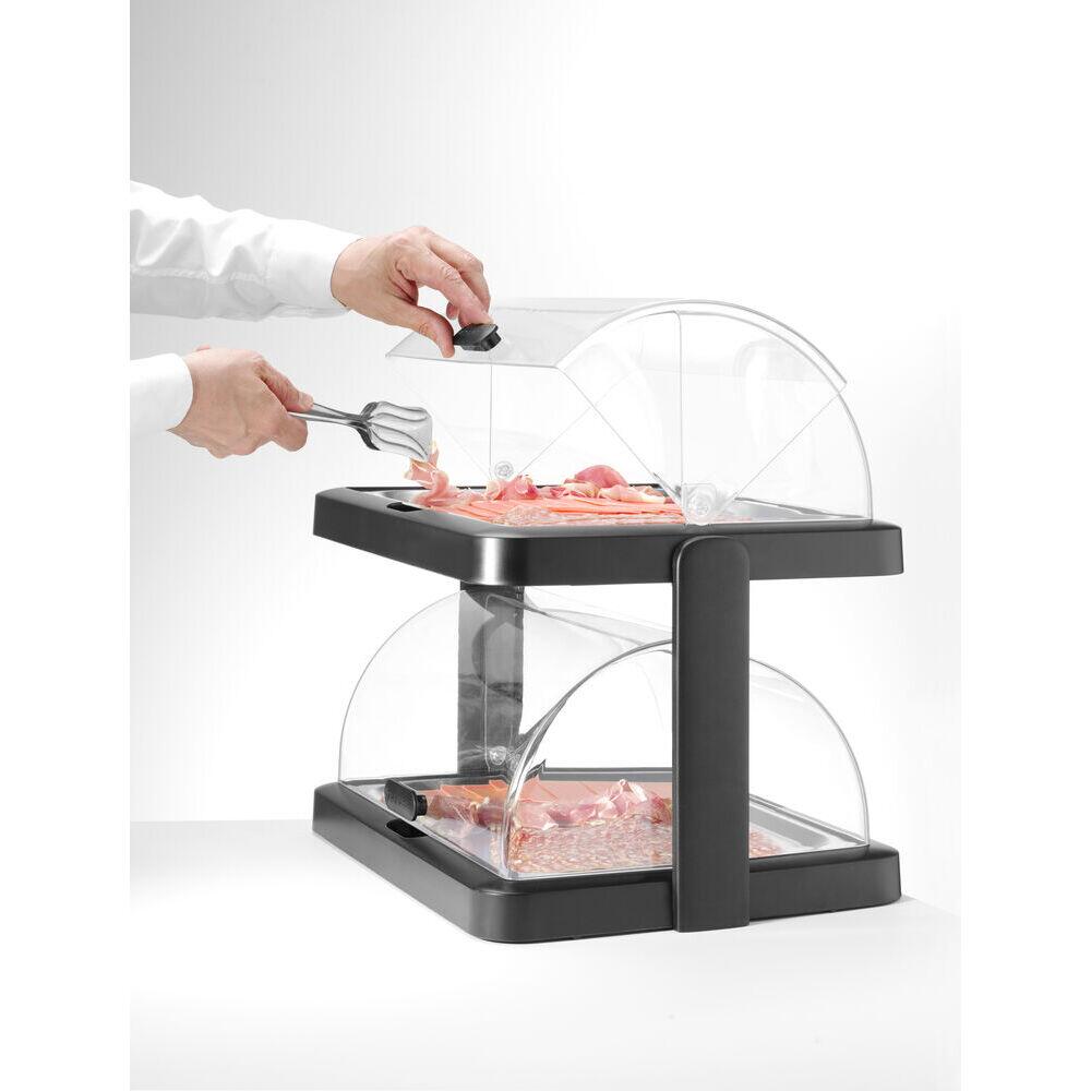 Set 2 tavi servire suprapuse pe 2 nivele cu 4 elementi racire si capace rolltop, Hendi, 44x32x(H)44 mm.