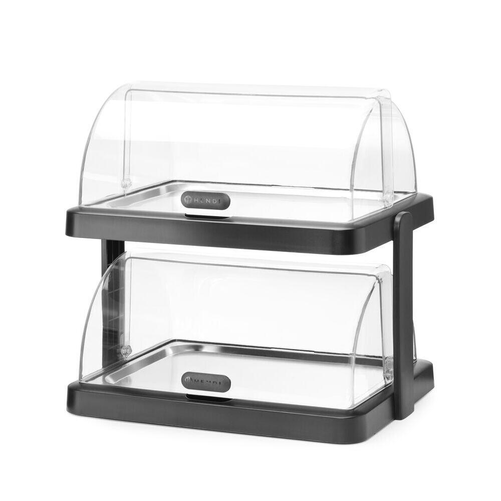 Set 2 tavi servire suprapuse pe 2 nivele cu 4 elementi racire si capace rolltop, Hendi, 44x32x(H)44 mm.