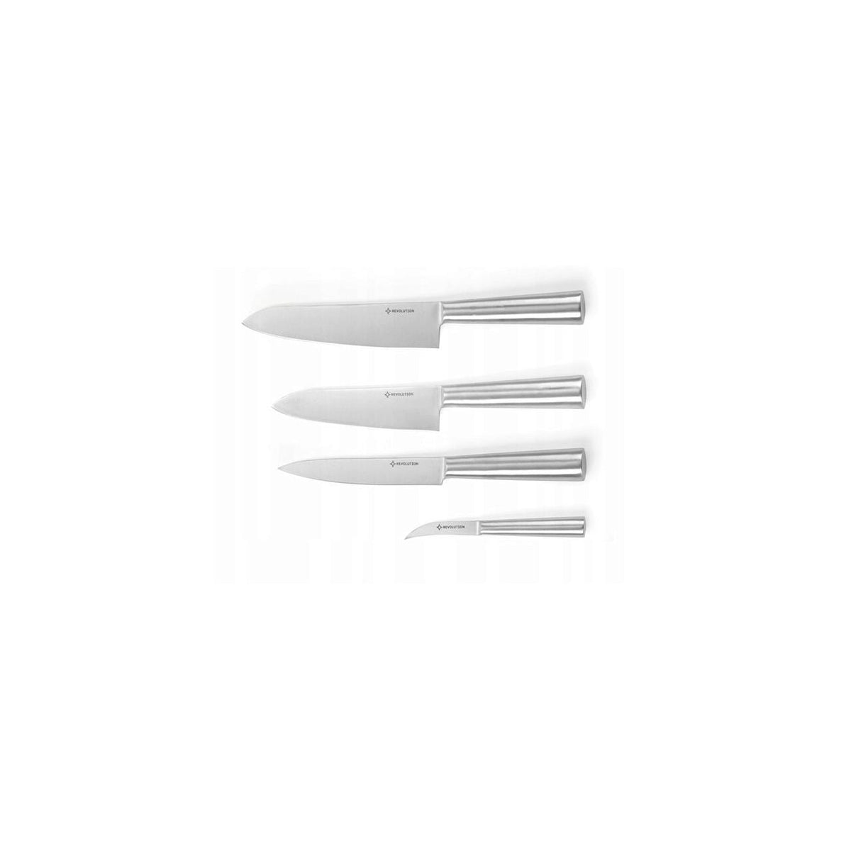 Set 4 cutite profesionale din inox, Hendi, cutite inluse: bucatarului 37 cm si 33 cm, sunca 33 cm, decojire 19 cm