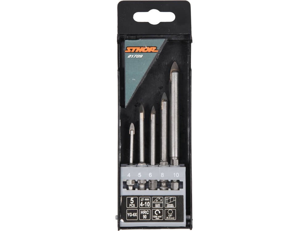 SET 5 BURGHIE STHOR 21709 PENTRU STICLA SI CERAMICA, 4-10MM, PRINDERE HEXAGONALA STHOR - scule electrice si unelte profesionale - BricoMart