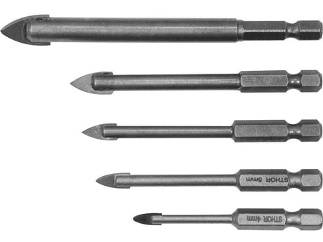 SET 5 BURGHIE STHOR 21709 PENTRU STICLA SI CERAMICA, 4-10MM, PRINDERE HEXAGONALA STHOR - scule electrice si unelte profesionale - BricoMart