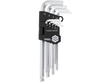 SET 9 CHEI VOREL 56477 HEXAGONALE, 2-10MM, CR-V VOREL - scule electrice si unelte profesionale - BricoMart