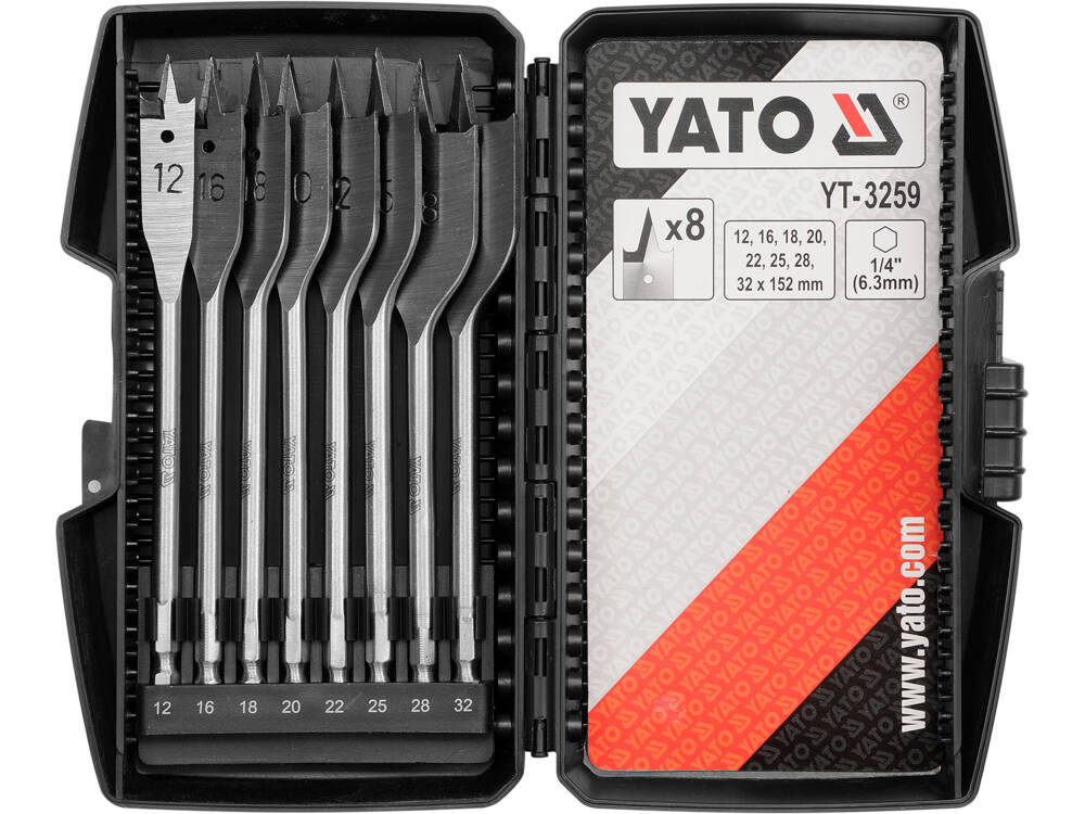 SET BURGHIE PLATE YATO YT-3259 PENTRU LEMN 12-32MM, 8 BUC YATO - scule electrice si unelte profesionale - BricoMart