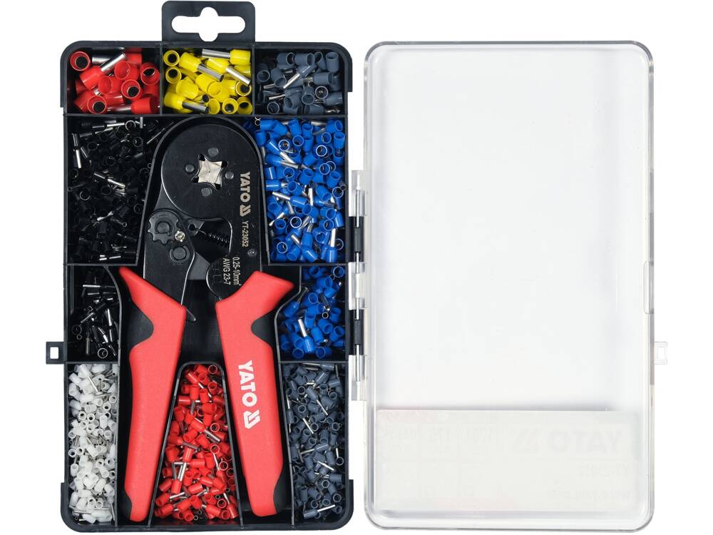 SET CLESTE SERTIZARE YATO YT-23052 PINI TERMINALI 0,25-10 MM2 + 1200 PINI DIFERITE MARIMI YATO - scule electrice si unelte profesionale - BricoMart