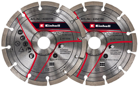 Set de discuri diamantate originale Einhell 125 mm ca accesoriu pentru freze de perete (Ø125 mm, 2 bucati, alezaj 22,2 mm, pentru freze de perete Einhell TC - MA 1300 si TE - MA 1500) Einhell - scule electrice si unelte profesionale - BricoMart