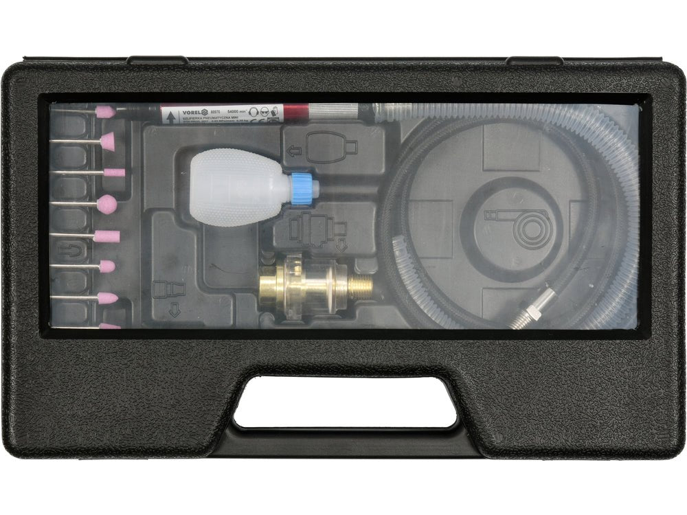 SET MINI FREZA PNEUMATICA, 16 PIESE Vorel 80970 - Polizoare pneumatice, 54000 rpm Vorel - scule electrice si unelte profesionale - BricoMart