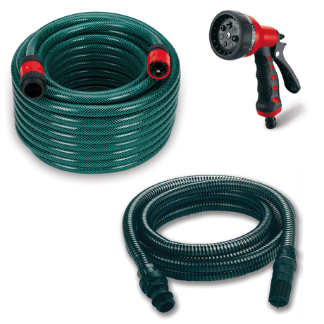 Set pompa de gradina Einhell GC - GP 6538 Set/I (650 W, comutator pornit/oprit, surub de umplere/evacuare apa, maner de transport, incl. furtun de aspirare 4 m + furtun de gradina 20 m + pistol de pulverizare Einhell - scule electrice si unelte profesionale - BricoMart
