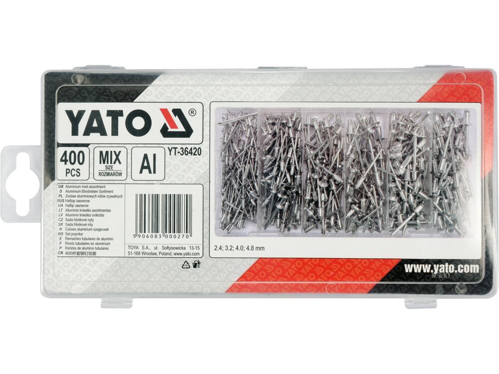 SET POPNITURI ALUMINIU, YATO YT-36420 400 BUC YATO - scule electrice si unelte profesionale - BricoMart