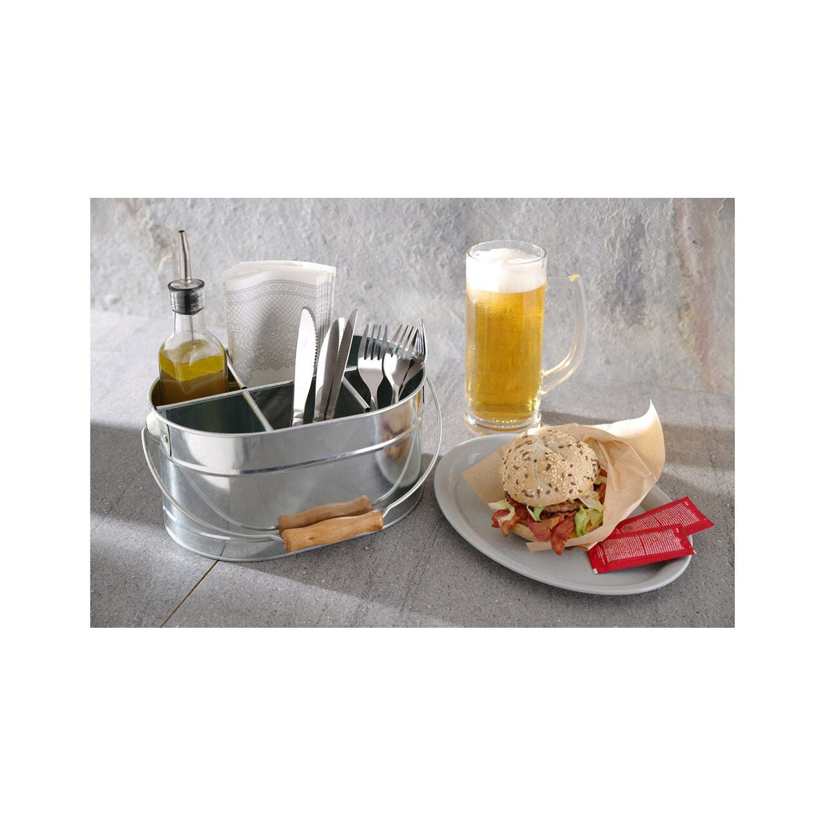 Set rustic tacamuri si servetele, Hendi, tip galeata, 245x167x(H)132, otel galvanizat
