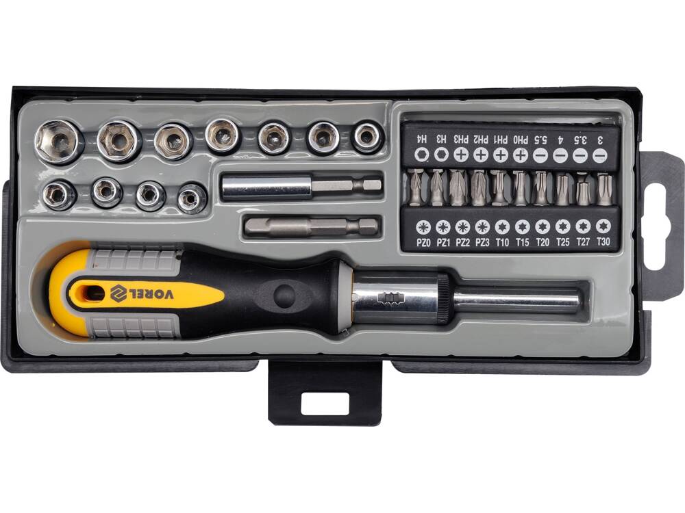SET SURUBELNITA CU VOREL 64660 CLICHET + BITI 36 BUC VOREL - scule electrice si unelte profesionale - BricoMart