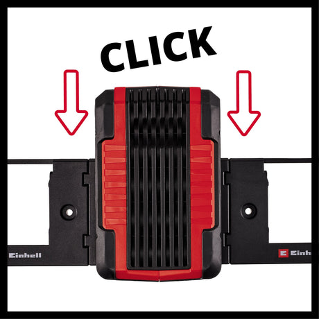 Suport de perete original pentru baterii Einhell Power X - Change (potrivit pentru depozitarea tuturor bateriilor Power X - Change, extensibil la infinit, instalare usoara, functie de prindere prin clic, include suruburi si dibluri Einhell - scule electrice si unelte profesionale - BricoMart