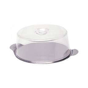 Suport / Platou tort cu capac plastic transparent, Hendi, tava rotunda inox cu manere, diam 300 mm x110 mm (H)