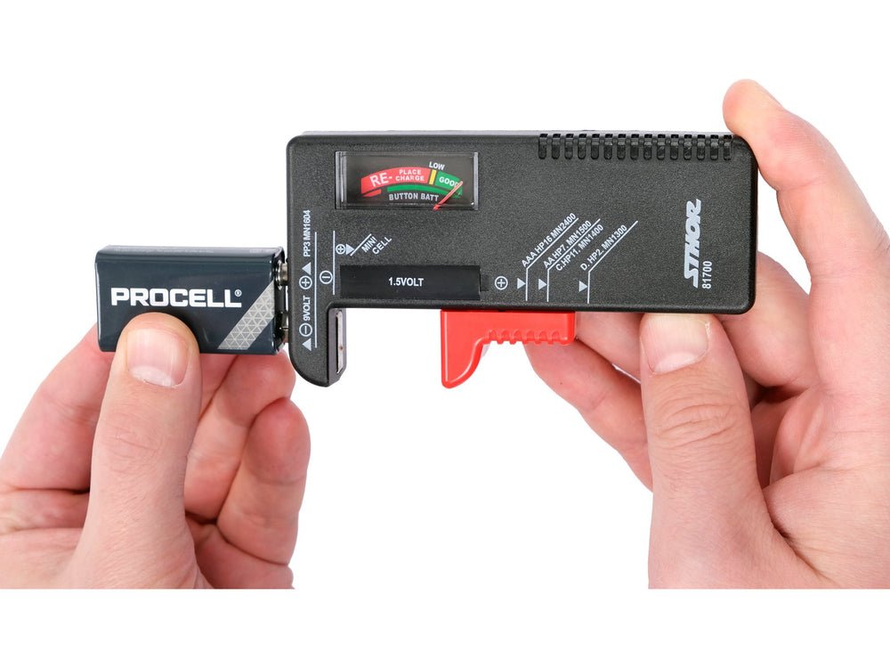 TESTER PENTRU BATERII DE 1.5V SI 9V Sthor 81700 - 1,5V Sthor - scule electrice si unelte profesionale - BricoMart