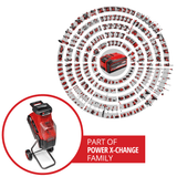 Tocator de crengi cu lame pe acumulator Einhell REDAXXO 36/25 Power X - Change 36 V, grosime maxima a crengii de 25 mm, 3 cutite reversibile din otel, sac de colectare de 55 l, maner de transport, impingator Einhell - scule electrice si unelte profesionale - BricoMart
