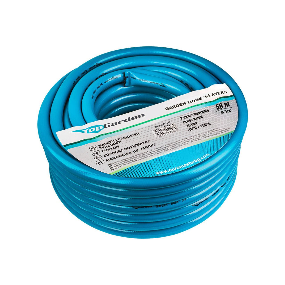 TOP GARDEN Furtun de gradina 3 straturi 3/4" 50m TG Extrem de flexibil în toate condițiile meteorologice de la - 10 ° C la + 50 ° C Pentru a - și spori durabilitatea, furtunul Top Garden - scule electrice si unelte profesionale - BricoMart