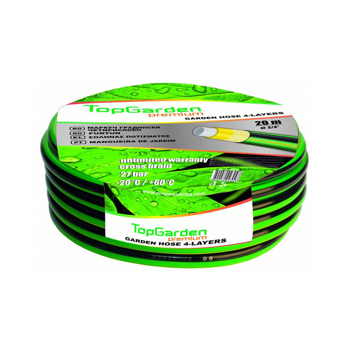 TOP GARDEN Furtun de gradina 4 straturi 3/4" 50m TGP Extrem de flexibil în toate condițiile meteorologice de la - 20 ° C la + 60 ° C Pentru a - și spori durabilitatea, furtunul Top Garden - scule electrice si unelte profesionale - BricoMart