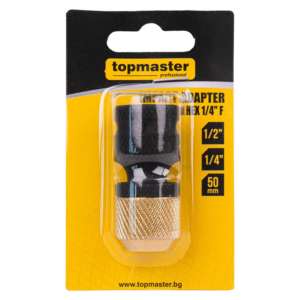 TOP MASTER PRO Adaptor Impact biti 1/2"F HEX 1/4"F TMP Adaptor de impact TMP – conexiune sigură și fiabilă între chei de impact și biți standard Adaptorul de impact TMP este c Top Master Pro - scule electrice si unelte profesionale - BricoMart