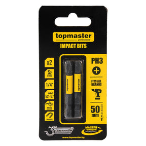 TOP MASTER PRO Bit de impact 50mm PH3, 2 buc. TMP Ideal pentru o varietate de aplicații, inclusiv asamblarea mobilierului, reparații, lucrări de construcție și alte sarci Top Master Pro - scule electrice si unelte profesionale - BricoMart