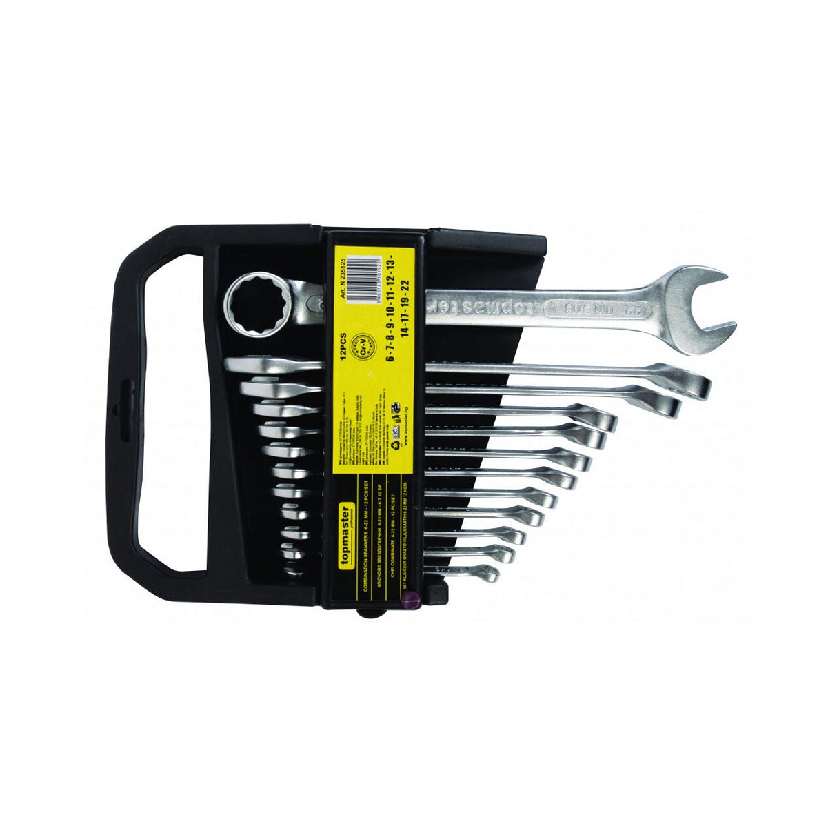 TOP MASTER PRO Chei combinate 6 - 22mm set 12pcs CR - V PRESS TMP Capatul cheii este inclinat cu 15 ° pentru lucru facil in spatii inaccesibile Material: otel crom - vanadiu de inalta cali Top Master Pro - scule electrice si unelte profesionale - BricoMart