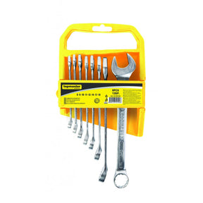 TOP MASTER PRO Chei combinate 8 - 19mm set 8pcs CR - V PRESS TMP Capatul cheii este inclinat cu 15 ° pentru lucru facil in spatii inaccesibile Material: otel crom - vanadiu de inalta cali Top Master Pro - scule electrice si unelte profesionale - BricoMart
