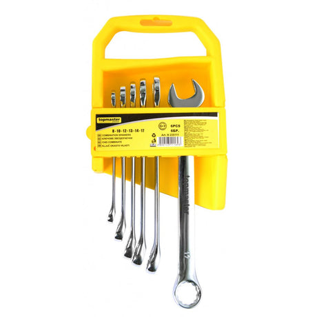 TOP MASTER PRO Chei combinate set 6pcs 8-17mm CR-V TMP Capatul cheii este inclinat cu 15 ° pentru lucru facil in spatii inaccesibile Material: otel crom-vanadiu de inalta cali Top Master Pro - scule electrice si unelte profesionale - BricoMart