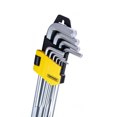 TOP MASTER PRO Chei imbus cu bila 1.5-10mm extralungi set 9pcs CR-V TMP Finisaj lucios Material: otel crom-vanadiu de inalta calitate Unghi de lucru de pana la 25 °, pentru operare in locuri g Top Master Pro - scule electrice si unelte profesionale - BricoMart