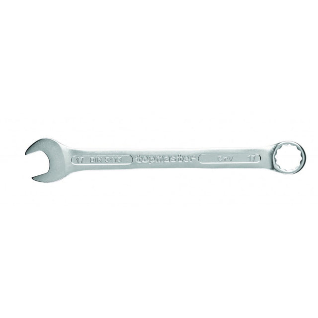 TOP MASTER PRO Cheie combinata 17mm CR - V TMP DIN 3113 Capatul cheii este inclinat cu 15 ° pentru lucru facil in spatii inaccesibile Material: otel crom - vanadiu de inalta cali Top Master Pro - scule electrice si unelte profesionale - BricoMart