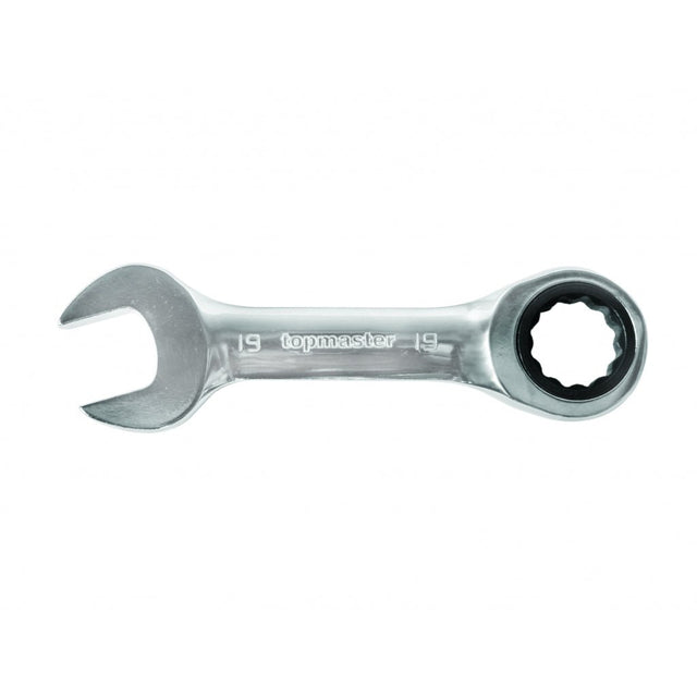 TOP MASTER PRO Cheie combinata cu clichet 13mm STUBBY CR - V TMP Capatul cheii este inclinat cu 15 ° pentru lucru facil in spatii inaccesibile Material: otel crom - vanadiu de inalta cali Top Master Pro - scule electrice si unelte profesionale - BricoMart