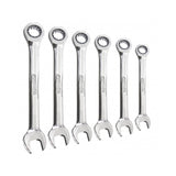 TOP MASTER PRO Cheie combinata cu clichet 8 - 17mm 6pcs CR - V TMP Otel crom - vanadiu Acoperire anticoroziune crom - nichel Complet lustruit Mecanism clichet precis 72 de dinti Top Master Pro - scule electrice si unelte profesionale - BricoMart