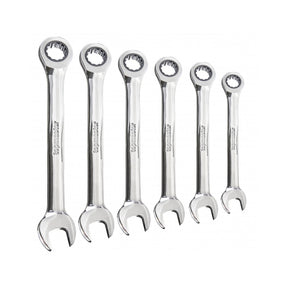 TOP MASTER PRO Cheie combinata cu clichet 8 - 17mm 6pcs CR - V TMP Otel crom - vanadiu Acoperire anticoroziune crom - nichel Complet lustruit Mecanism clichet precis 72 de dinti Top Master Pro - scule electrice si unelte profesionale - BricoMart