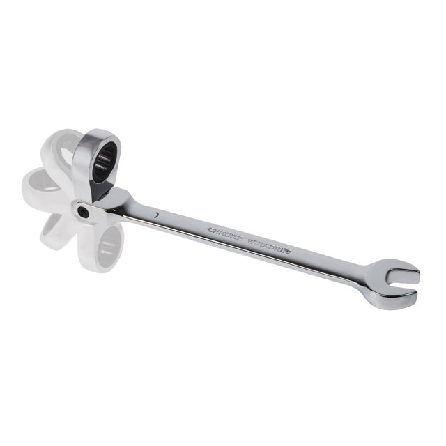 TOP MASTER PRO Cheie combinata cu clichet cap flexibil 8mm FLEX CR - V TMP Capatul cheii este inclinat cu 15 ° pentru lucru facil in spatii inaccesibile Material: otel crom - vanadiu de inalta cali Top Master Pro - scule electrice si unelte profesionale - BricoMart