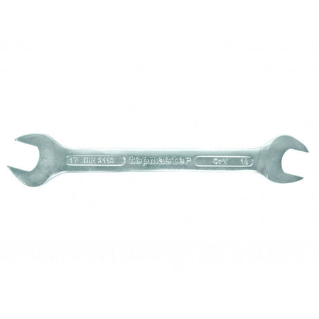 TOP MASTER PRO Cheie fixa 16х17mm CR - V TMP DIN 3110 Material: otel crom - vanadiu de inalta calitate presat la cald Finisaj crom mat permanent Standard: DIN3110 Top Master Pro - scule electrice si unelte profesionale - BricoMart