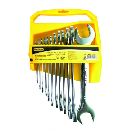 TOP MASTER PRO Cheie fixa 6 - 32mm set 12pcs CR - V TMP Material: otel crom - vanadiu de inalta calitate presat la cald Complet lustruit Suport din plastic Top Master Pro - scule electrice si unelte profesionale - BricoMart