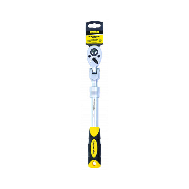 TOP MASTER PRO Maner clichet 1/2" 72 extensibil 150 - 200mm articulat TMP Cap pivotant Maner bi - material pentru o mai buna prindere Material: otel crom - vanadiu de inalta calitate Brat telescopic Top Master Pro - scule electrice si unelte profesionale - BricoMart