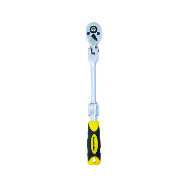 TOP MASTER PRO Maner clichet 1/4" 72 extensibil 150 - 200mm articulat TMP Cap pivotant Maner bi - material pentru o mai buna prindere Material: otel crom - vanadiu de inalta calitate Brat telescopic Top Master Pro - scule electrice si unelte profesionale - BricoMart