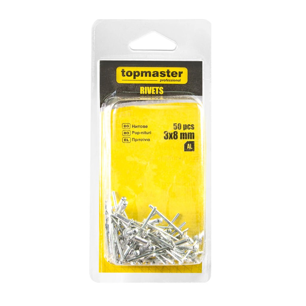 TOP MASTER PRO Pop - nituri 3x8mm 50buc TMP Fabricat din aluminiu Sunt utilizate pe scară largă în industria auto și în construcții datorită durabilității Top Master Pro - scule electrice si unelte profesionale - BricoMart