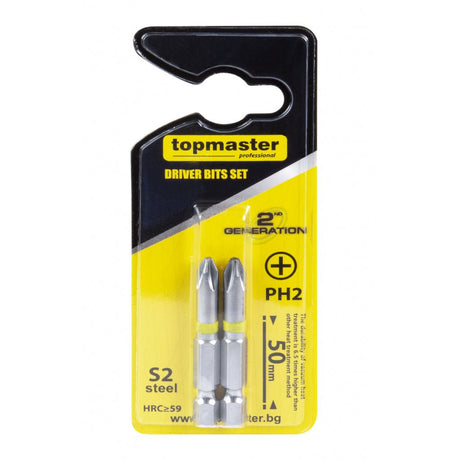TOP MASTER PRO Set 2 biti PH2 50mm TMP Fabricat din oțel S2 de înaltă calitate, tratat termic într - un mediu vidat, care oferă o rezistență de uzură de până la Top Master Pro - scule electrice si unelte profesionale - BricoMart