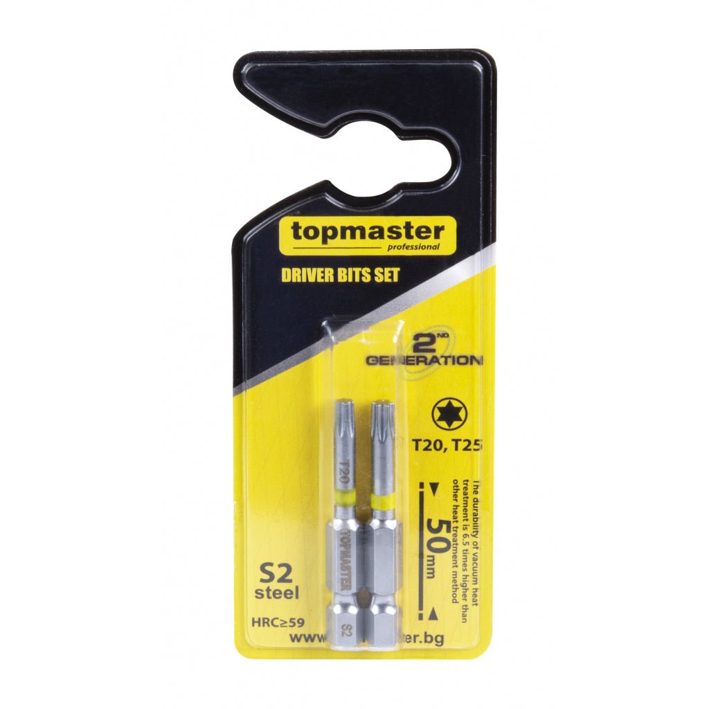 TOP MASTER PRO Set 2 biti T20 T30 50mm TMP Fabricat din oțel S2 de înaltă calitate, tratat termic într - un mediu vidat, care oferă o rezistență de uzură de până la Top Master Pro - scule electrice si unelte profesionale - BricoMart