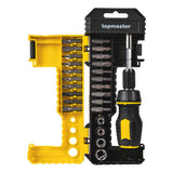 TOP MASTER PRO Set 25buc. biți cu șurubelniță cu clichet TMP Un set conceput pentru diverse tipuri de lucrări de reparații și nevoi zilnice Setul include o varietate de biți, mai mu Top Master Pro - scule electrice si unelte profesionale - BricoMart