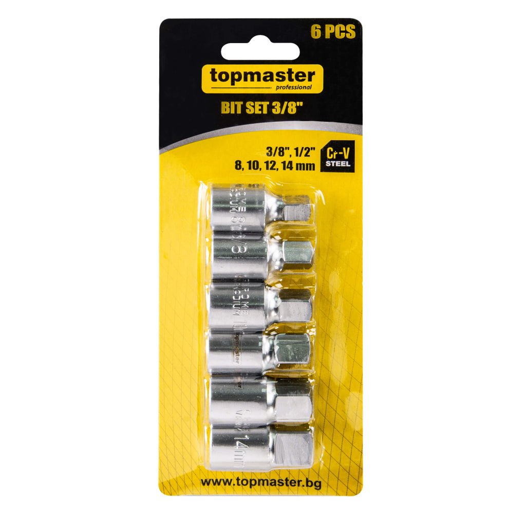 TOP MASTER PRO Set 6 buc biti 3/8" - 6, 8, 10, 12mm, 3/8", 1/2" TMP Top Master Pro - scule electrice si unelte profesionale - BricoMart