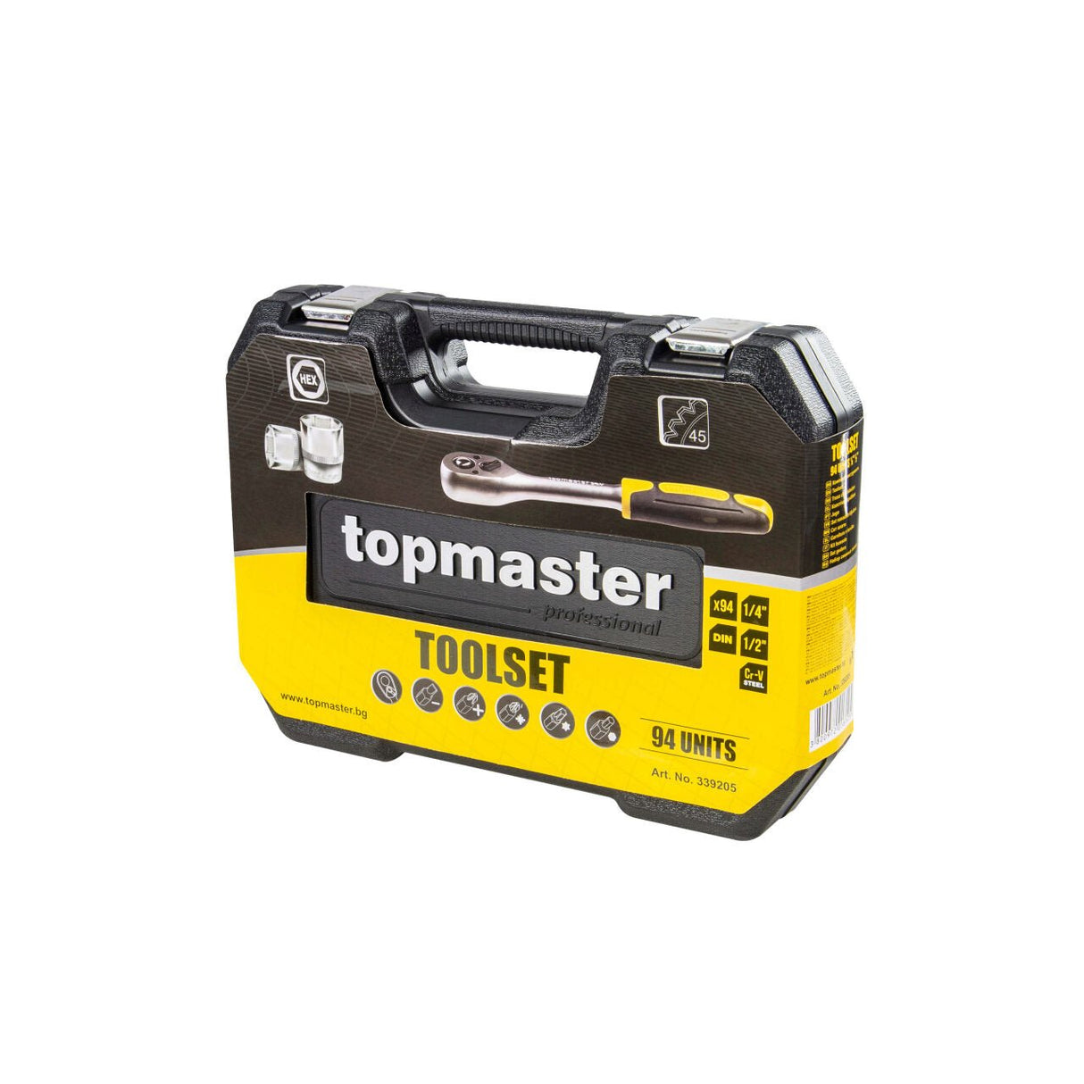TOP MASTER PRO Set 94 tubulare ¼ si ½ CR - V entry level TMP Material: otel crom - vanadiu de inalta calitate 50BV30. Cu acoperire anticoroziune Top Master Pro - scule electrice si unelte profesionale - BricoMart